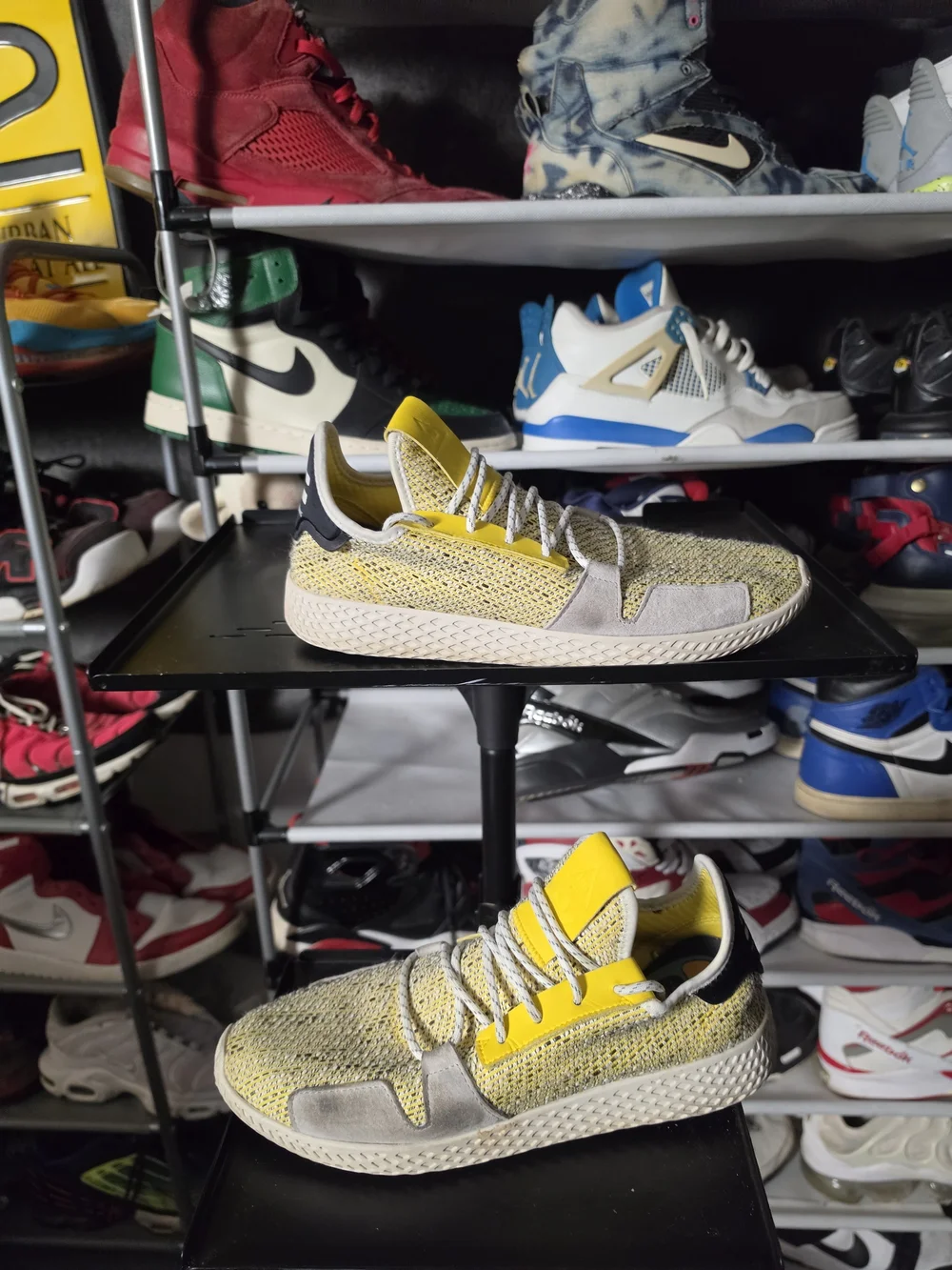 🔥 adidas Pharrell William HU V2 Yellow & Gray Knit Casual Athletic Sneakers